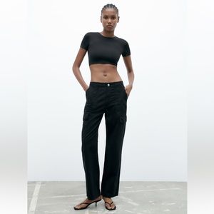 Black Zara High Rise Cargo Pants